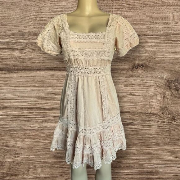Vintage Victoria's Secret Woven Crochet Lace Peasant Fit Flare Summer Dress - Picture 2 of 9